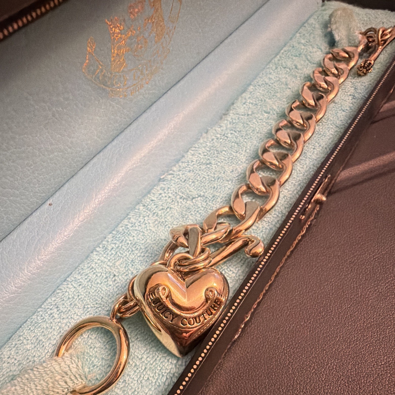 Juicy Couture Curb Link Chain Bracelet Heart Dangle Charm Toggle Retired