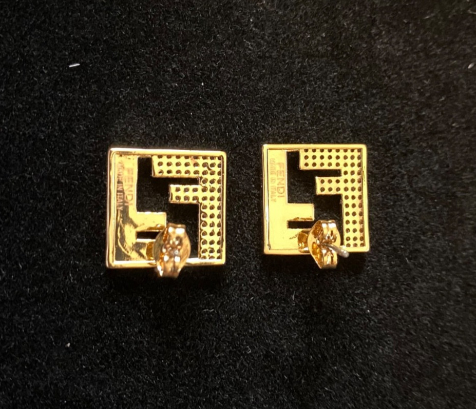 Stunning Women’s Fendi FF Square Stud Earrings – Gold Tone