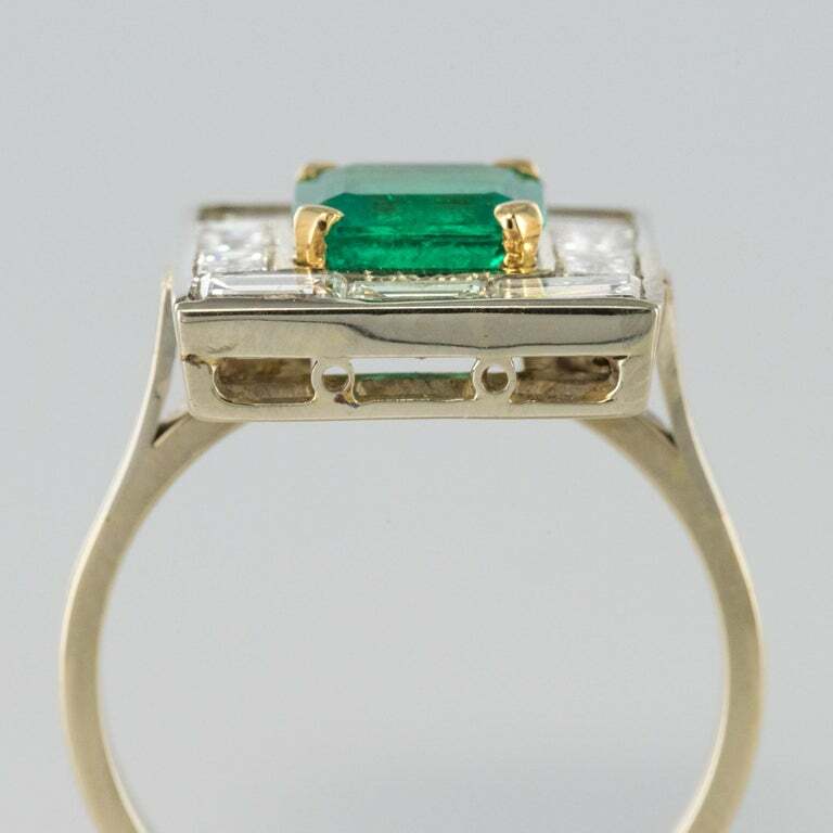 Claw Set Square 1.62CT Emerald Surrounded By Ten Baguette Cut 1.96CT CZ Ring