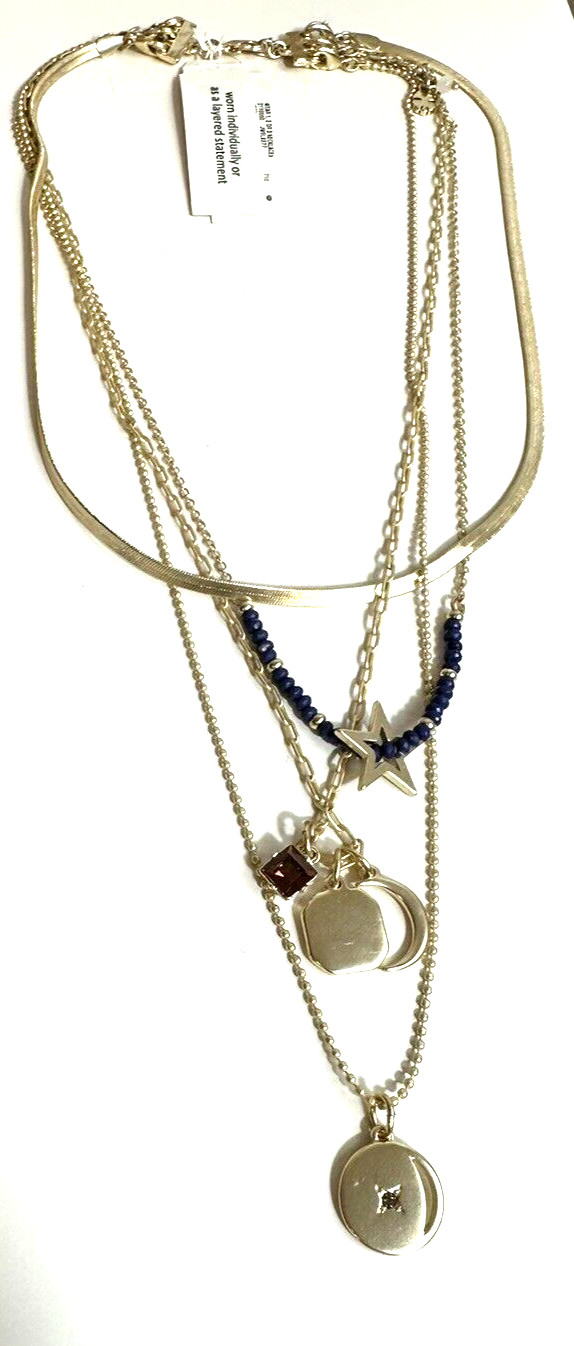 Lucky Brand Gold Tone Star Charm Layered Necklace 3 Strand Pendant NWT 3-in-1