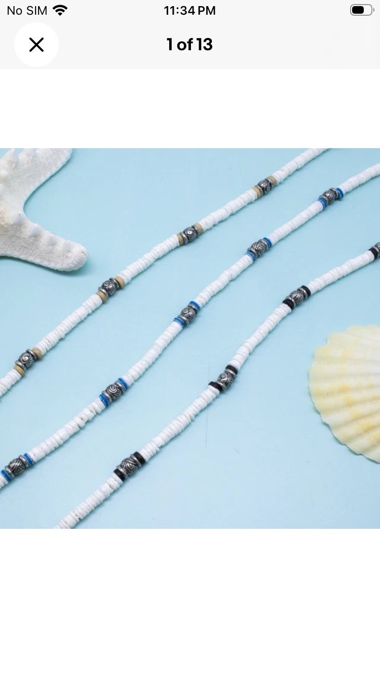 Surfer Genuine Puka Shell Necklace with Metal Beads for Men & Women