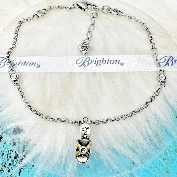 Brighton High Heel Shoe Sandal Crystal Silver Gold Plate Ankle Bracelet ANKLET