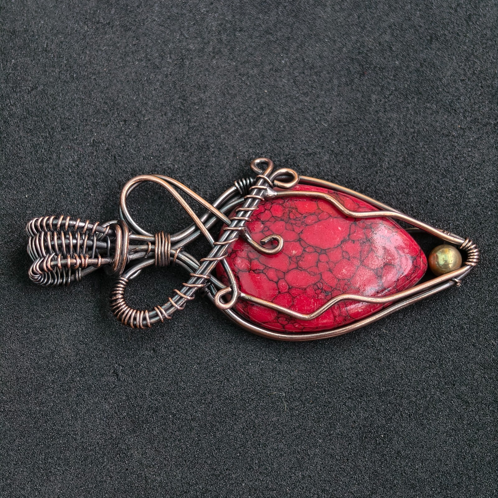 Copper Wire Wrapped Red Turquoise Pendant, Handmade Gemstone Necklace Pendant