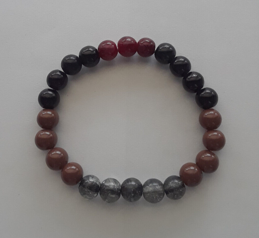 NEW GRAY/BROWN/BLACK/RED MULTI 8MM GLASS BEADED BRACELET, BUY ANY 2 GET 3RD FREE
