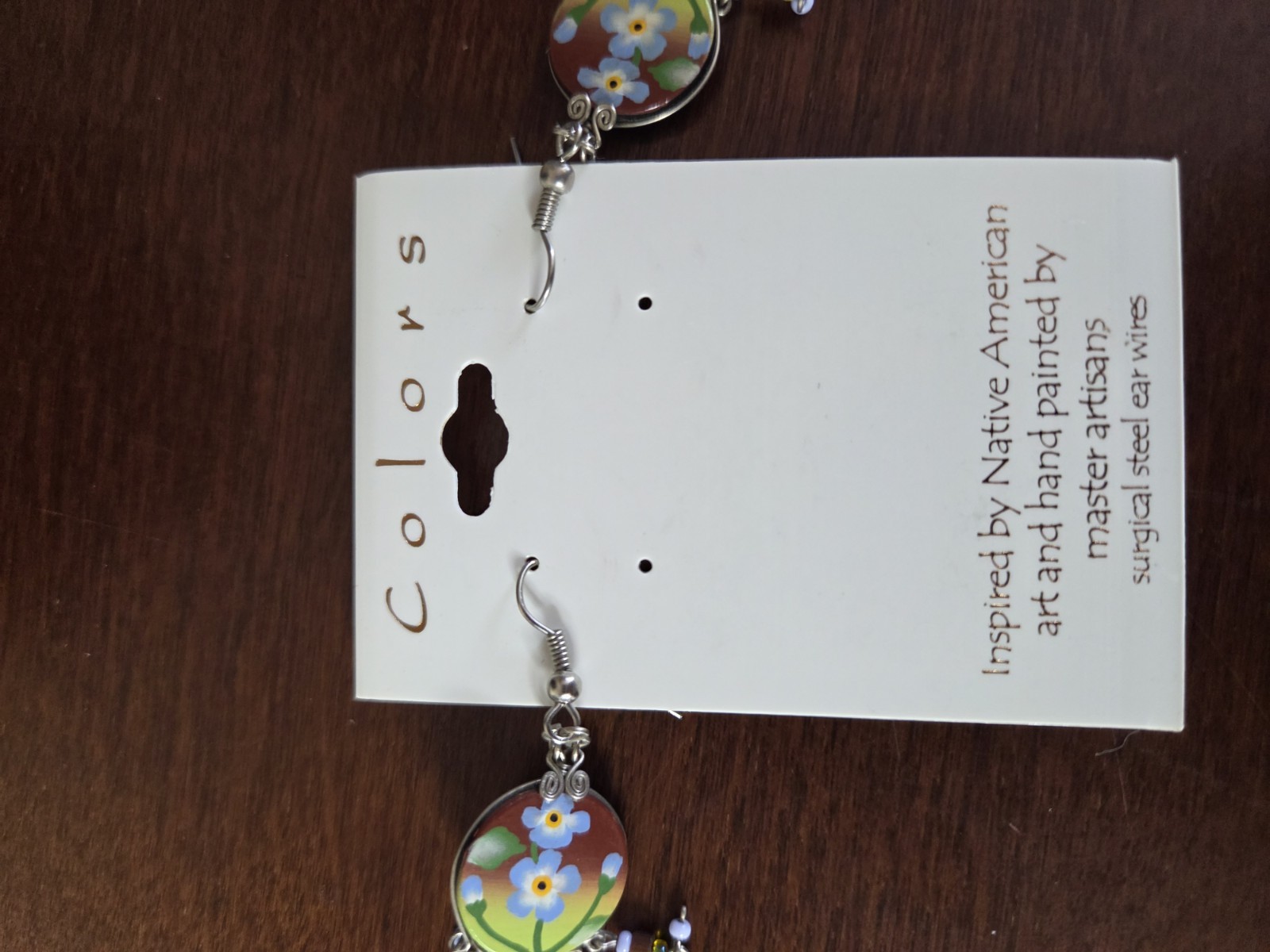 NEW “Colors” Hand Painted Artisans Dangle Earrings Flowers French Hook Style