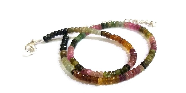 A++ Natural 3-4MM Multi Tourmaline Faceted Round Gemstone Beaded Necklaces 18”