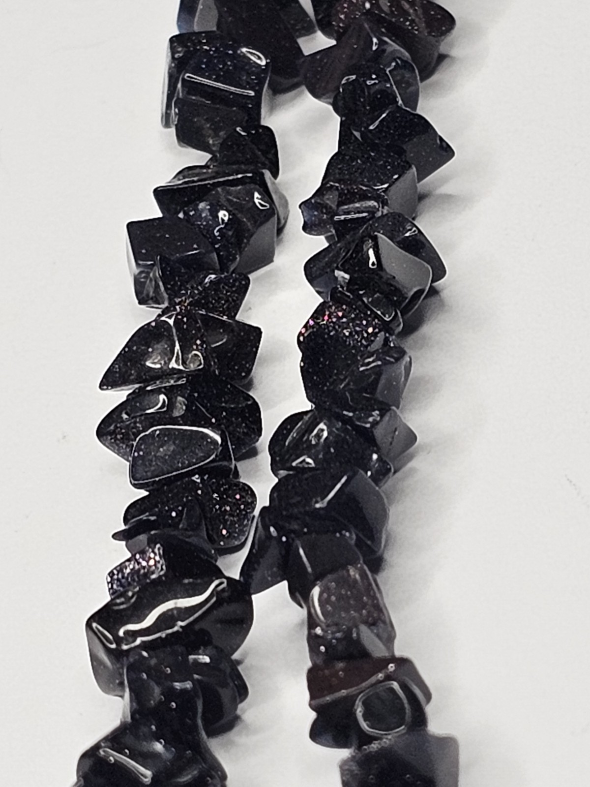 Vintage Blue Goldstone Chip Necklace 34″ Sparkling Midnight Strand 30g