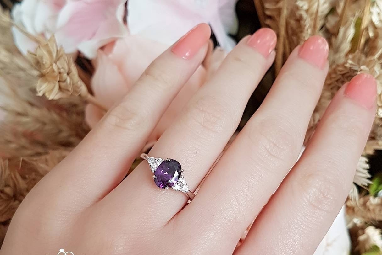 2.20Ct Oval Cut Simulated Purple Amethyst Engagement Ring 14k White Gold Plated