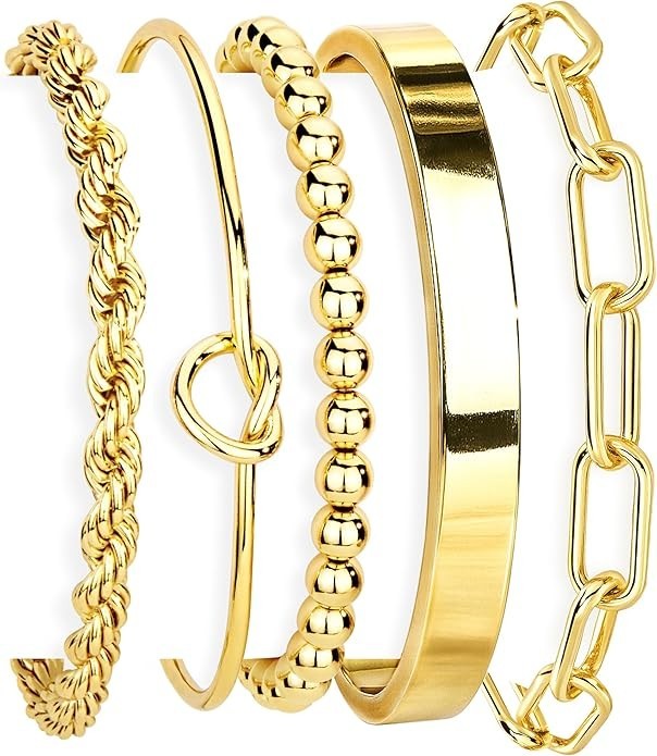 14K Gold Plated Bracelet Set for Women | Waterproof Non Tarnish Stackable