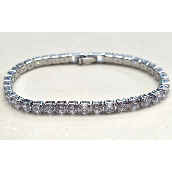 New Tennis Bracelet 7.5 in Silver Plated Round Cut 5A AAAAA CZ Cubic Zirconia