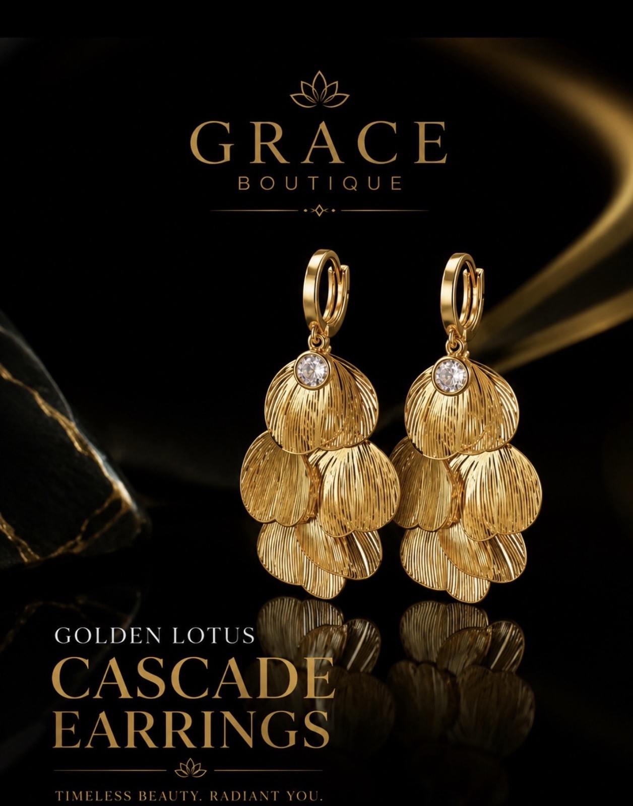 Grace Boutique Gold Tone Flower Hoop Dangle Earrings Pearl Crystal Hinged