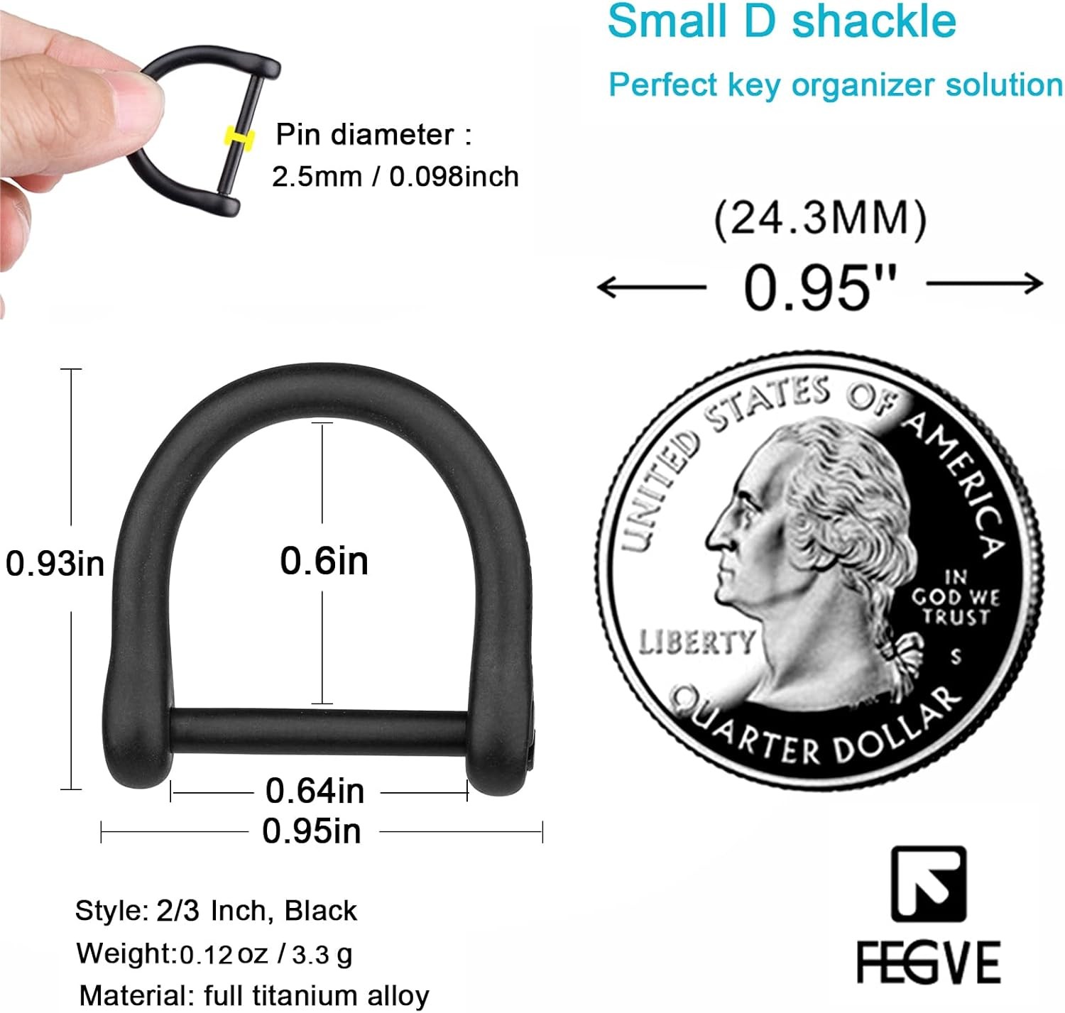 Key Rings with Screw Shackle – Heavy Duty Strong Titan Color: Black 2/3 Inch-1