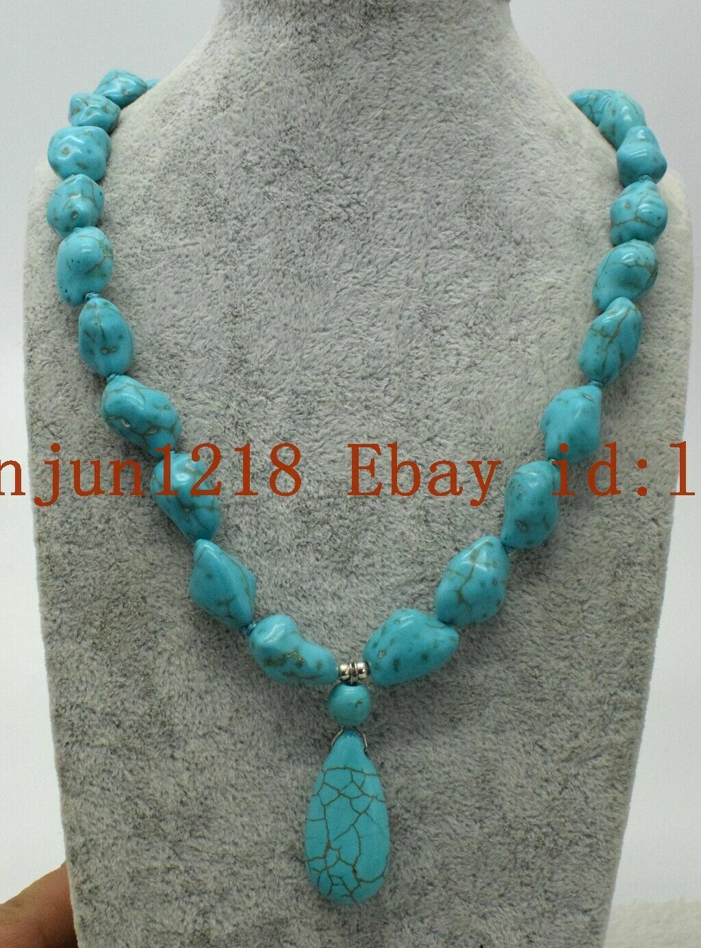 Natural 10x14mm Blue Irregular Turquoise Gemstone Pendant Necklace 24”