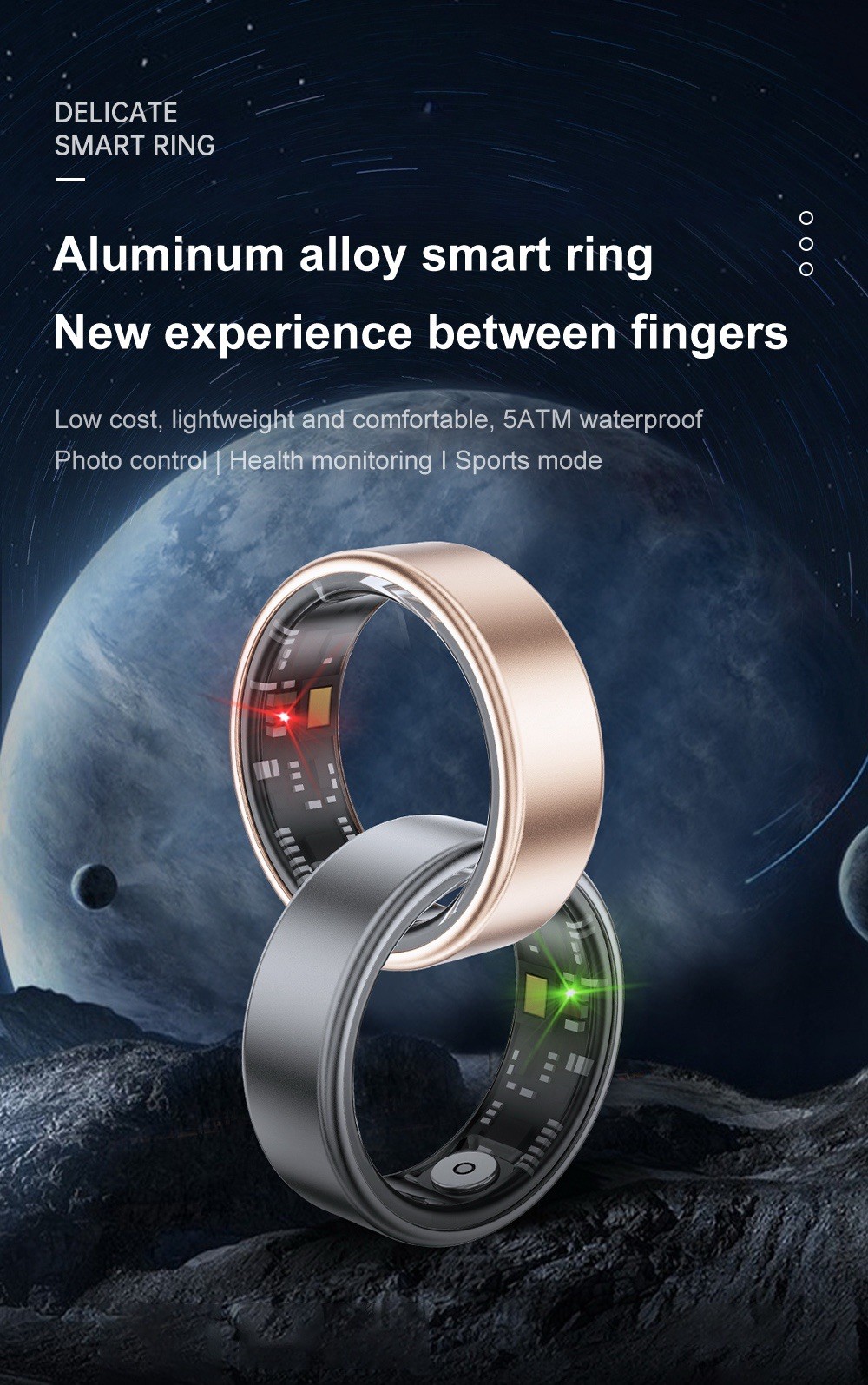 Smart Ring IP68 Waterproof Blood Oxygen Heart Rate Sleep Monitor Fitness Tracker