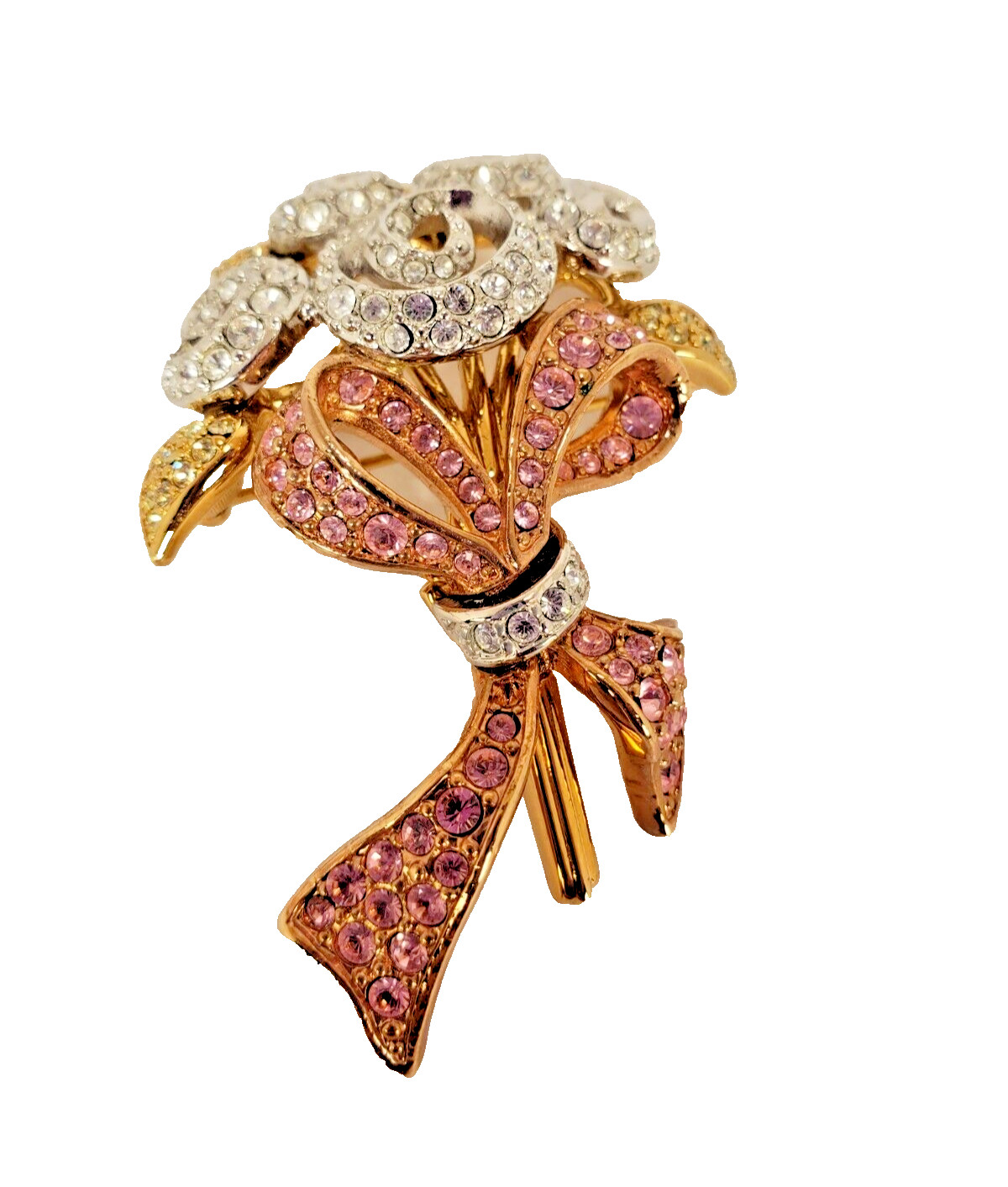 Swarovski Swan Signed Crystal Floral Bouquet with Pink Bow