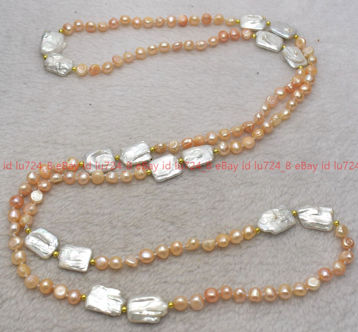 Natural 8-9mm Pink Baroque & White Rectangle Freshwater Pearl Necklace 24-50″