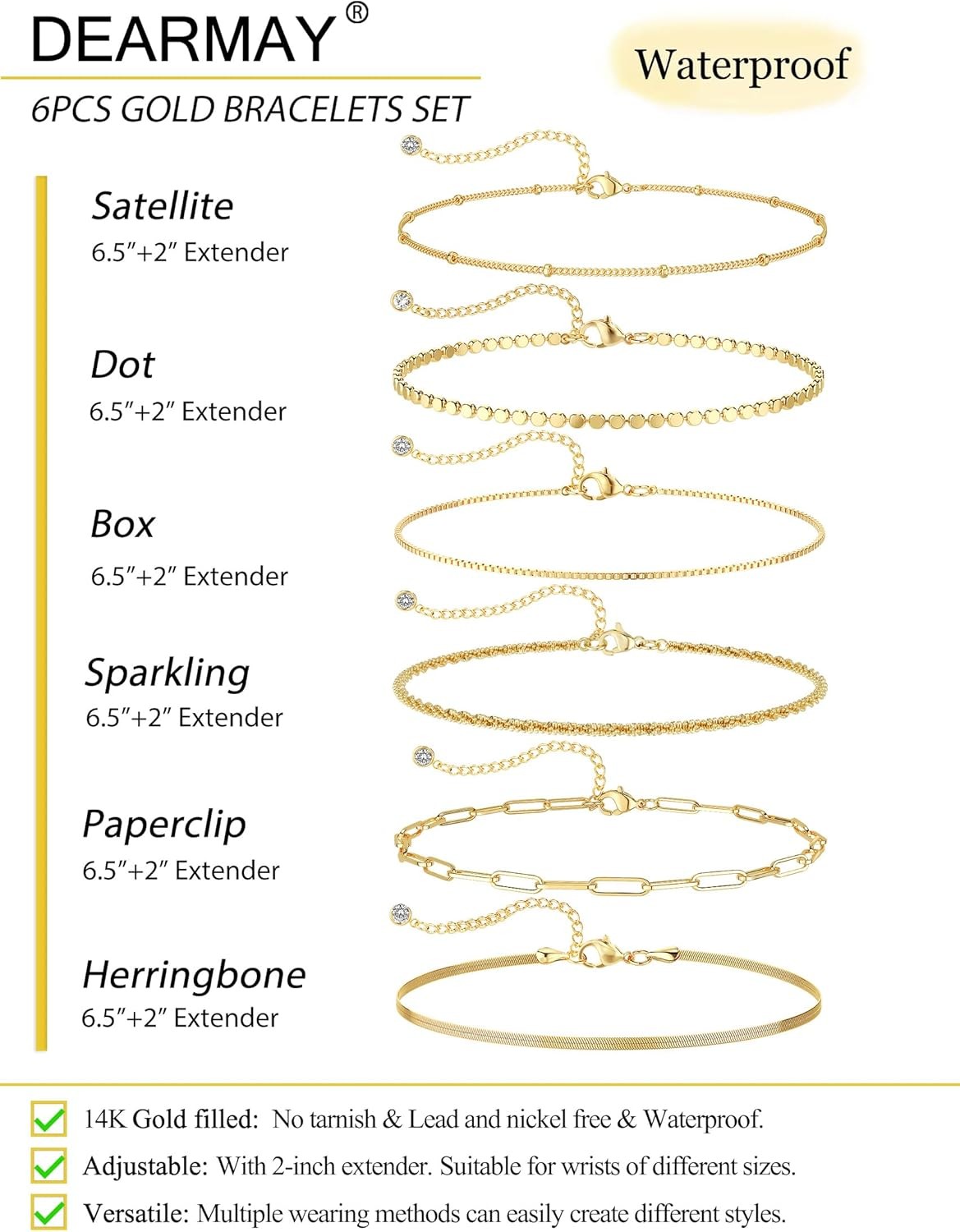Women’s Gold Bracelet Set – 14K Plated, Stackable Fashion Jewelry Gift