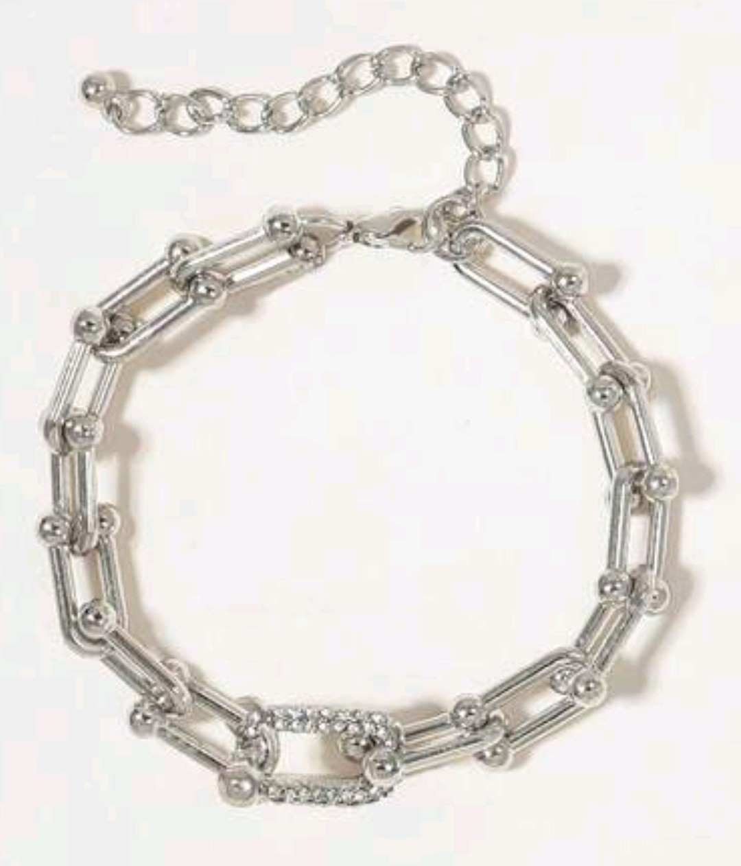 2 Pcs/ Set Bracelet Bangle Chain Charm Cuff Silver Plated with zirconia