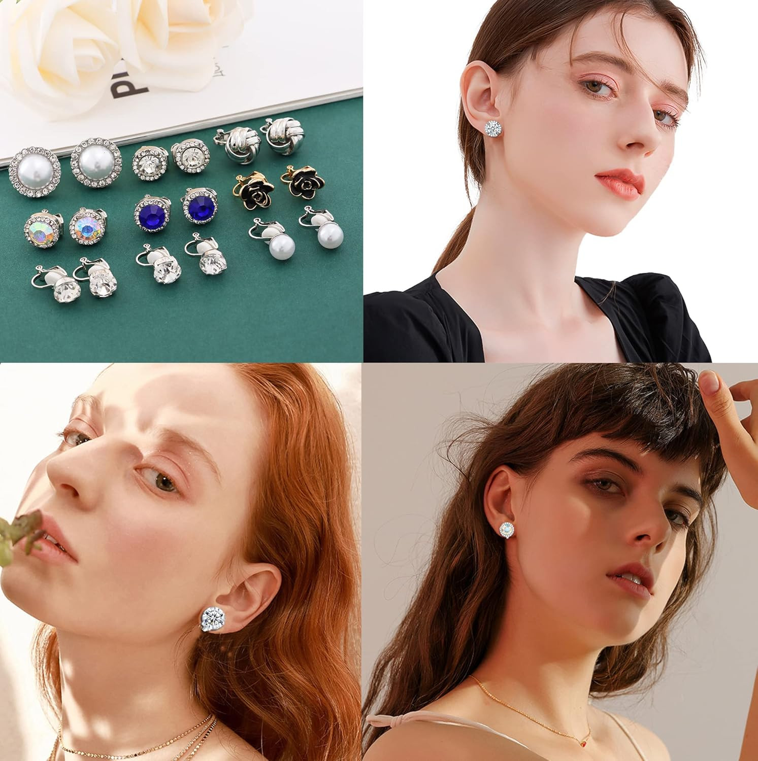 15 Pairs Clip on Earrings for Women: Non Pierced, Cute, Crystal & Pearl Designs,