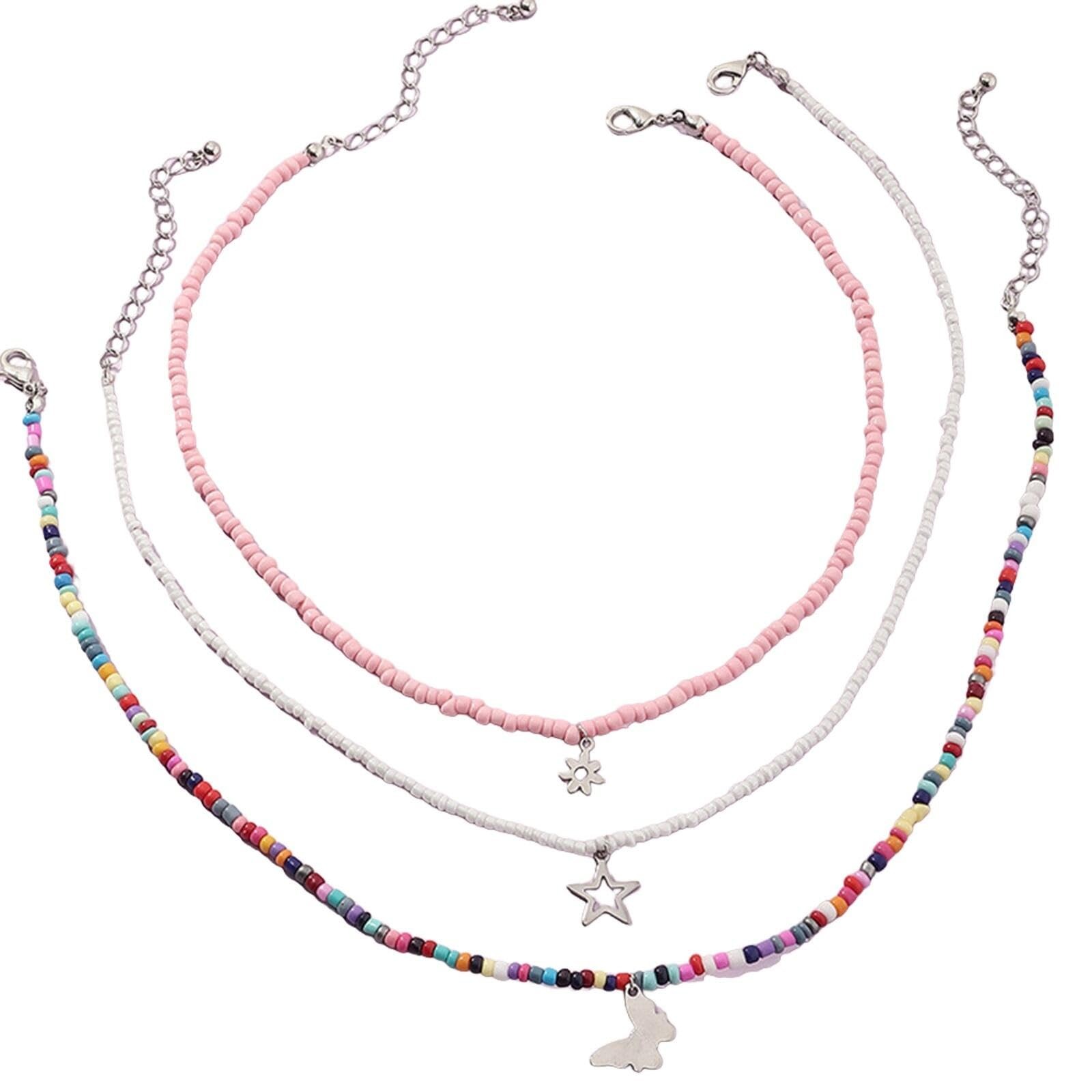 3Pcs Handmade Multilayered Colorful Beads Moon Star Butterfly Pendant Adjusta…