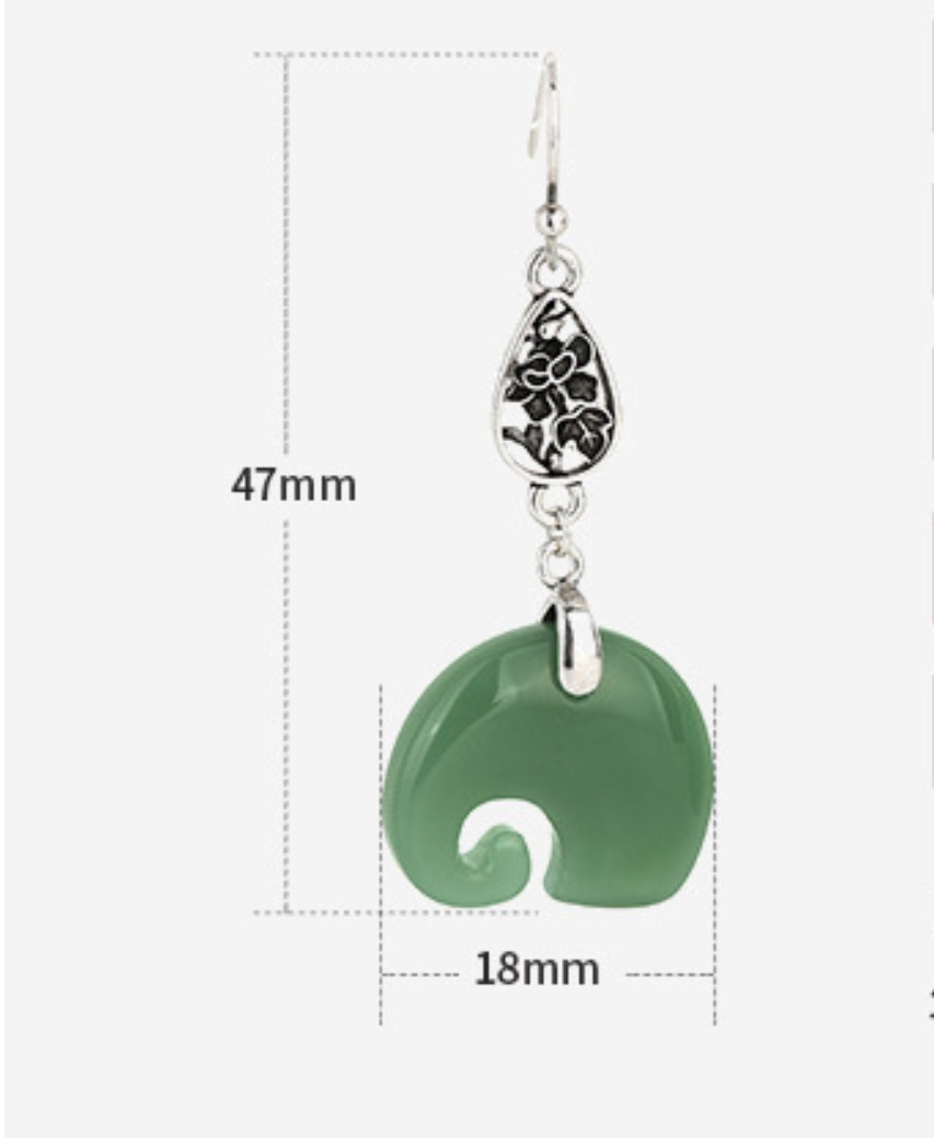 Jade Bohemian Drop Dangle Earrings Elephant Gemstone Boho 18K White Gold Plated