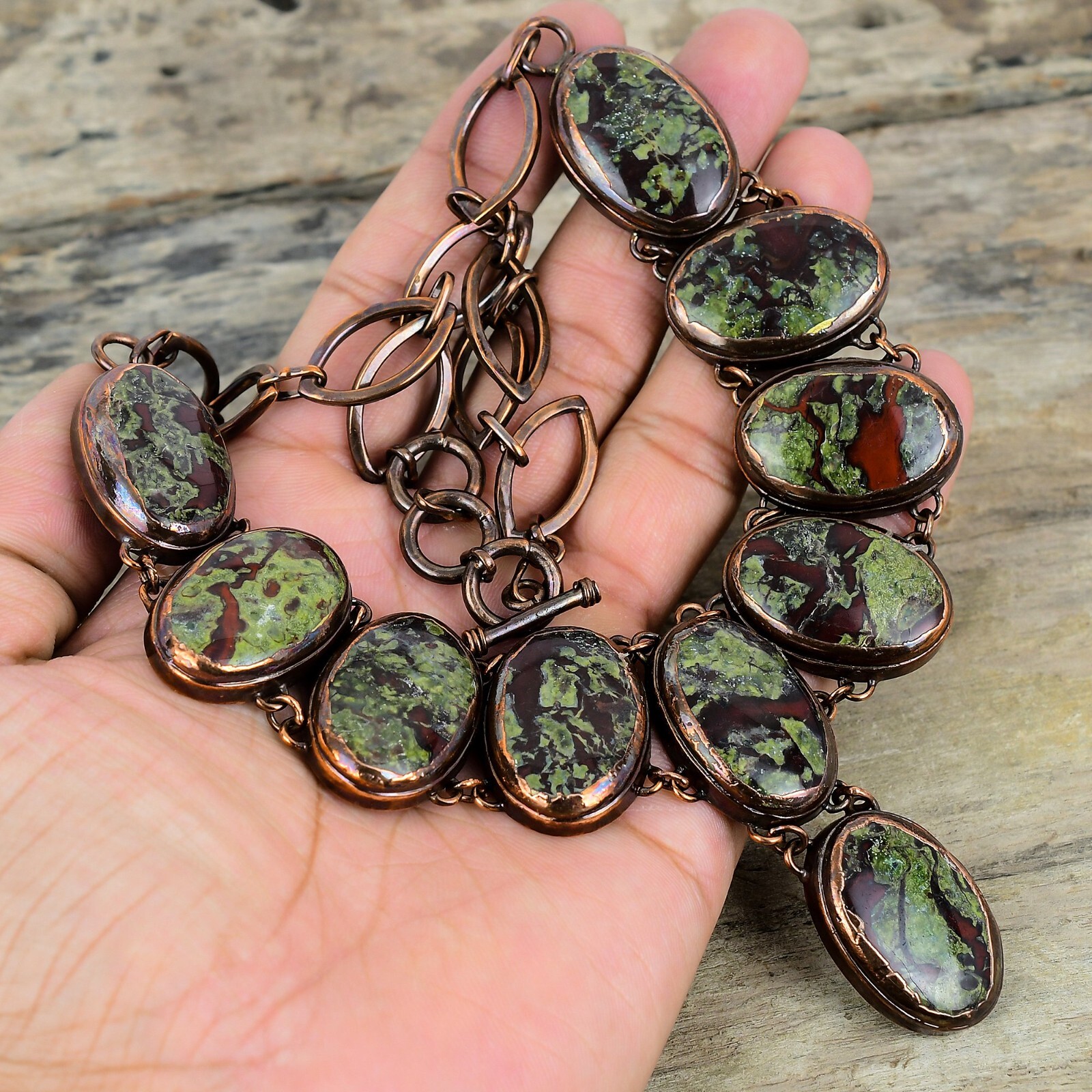 Dragon Bloodstone Copper Gift Electroformed Chain Adjustable Necklace 18.0″