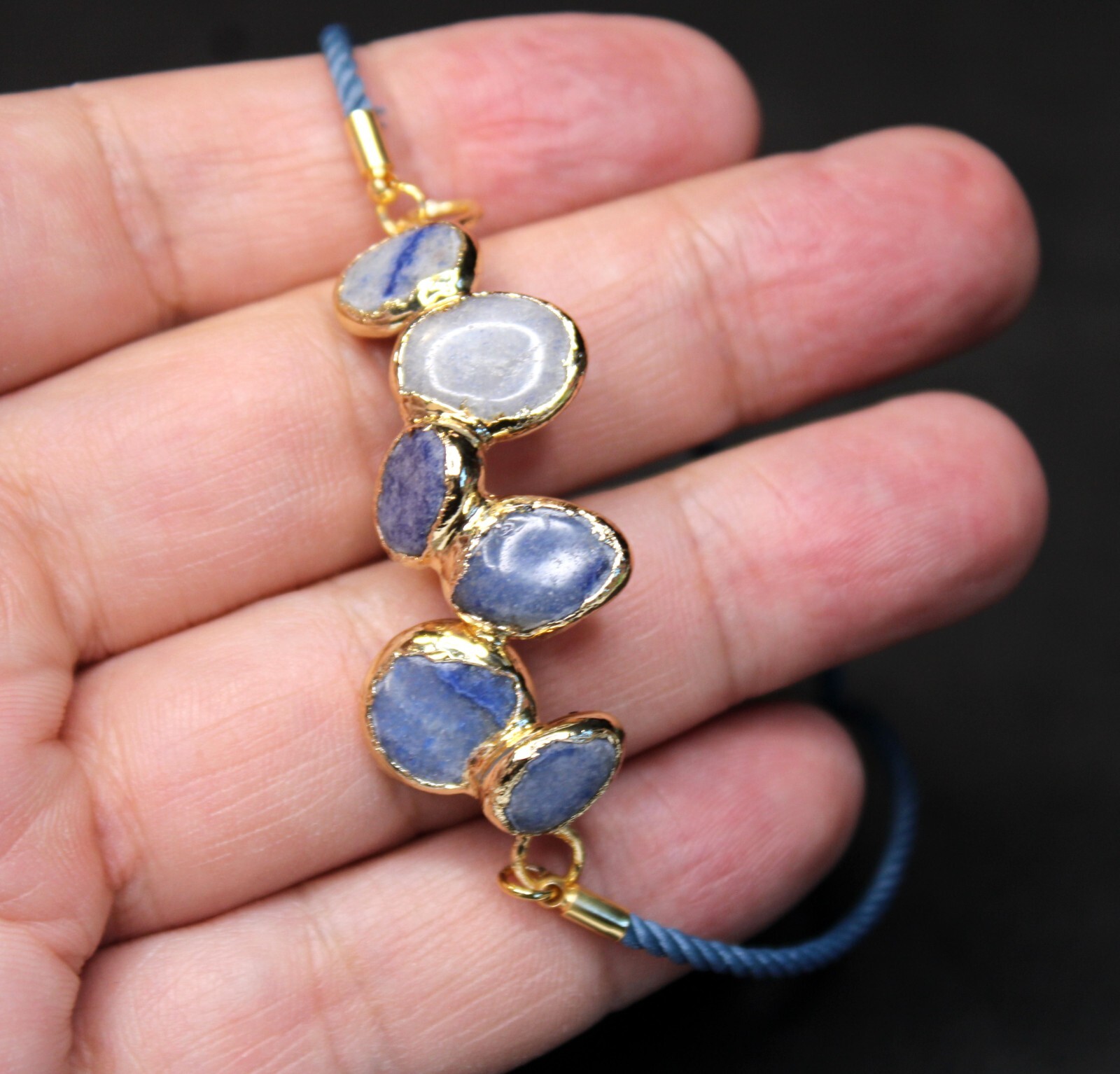 Handcrafted & Gold Plated Copper Adjustable Bracelet with Chalcedony Gemstones