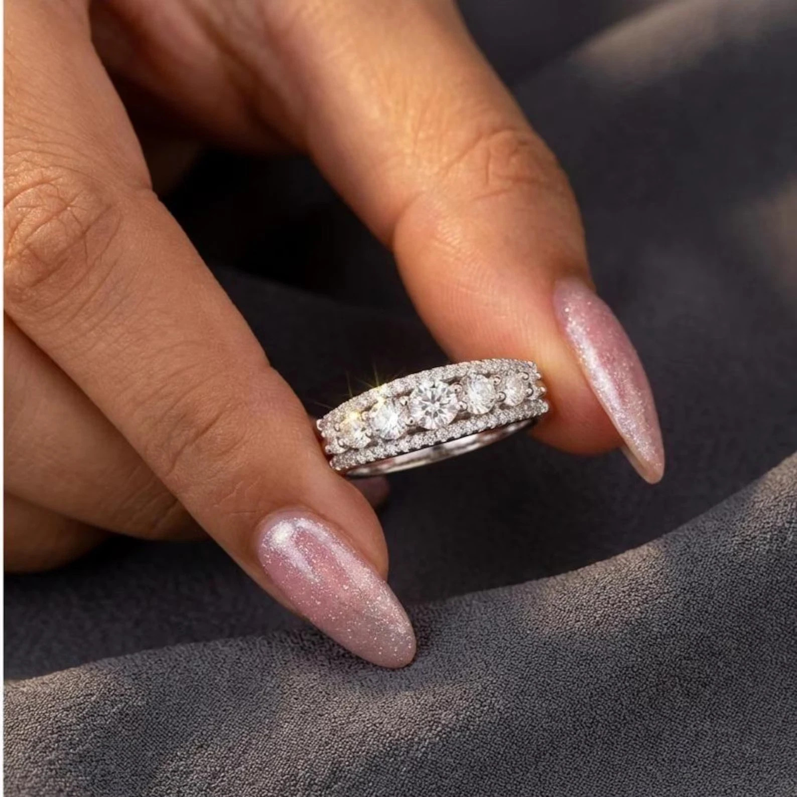 3 Ct Round Cut Simulated Diamond Women Half Eternity Ring 14k White Gold Plated