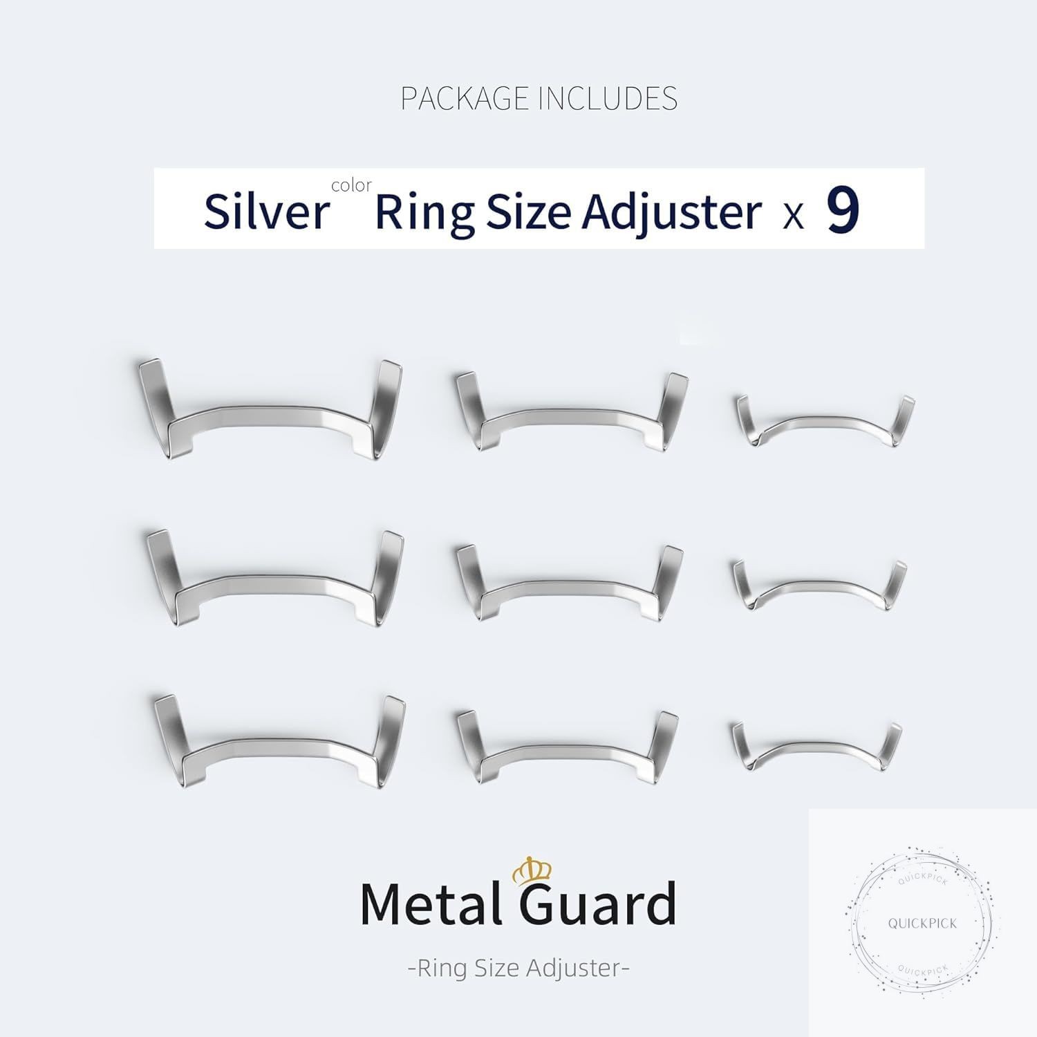 9 Pack Filled Silver Metal Ring Guard,Invisible Ring Size Adjuster Set for Loose