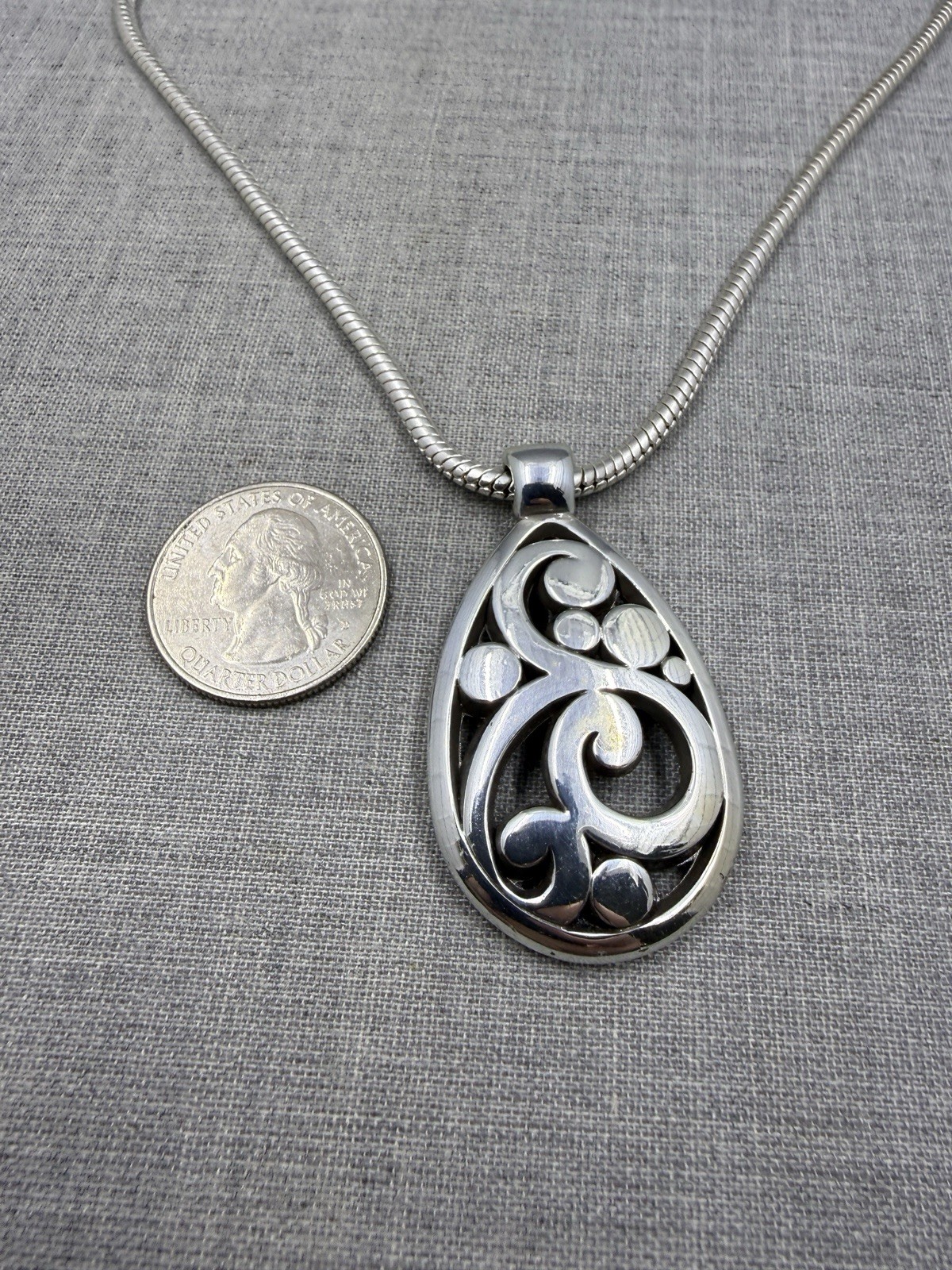 Brighton Contempo Scroll Teardrop Shaped Pendant Adjustable 16-18″ Necklace