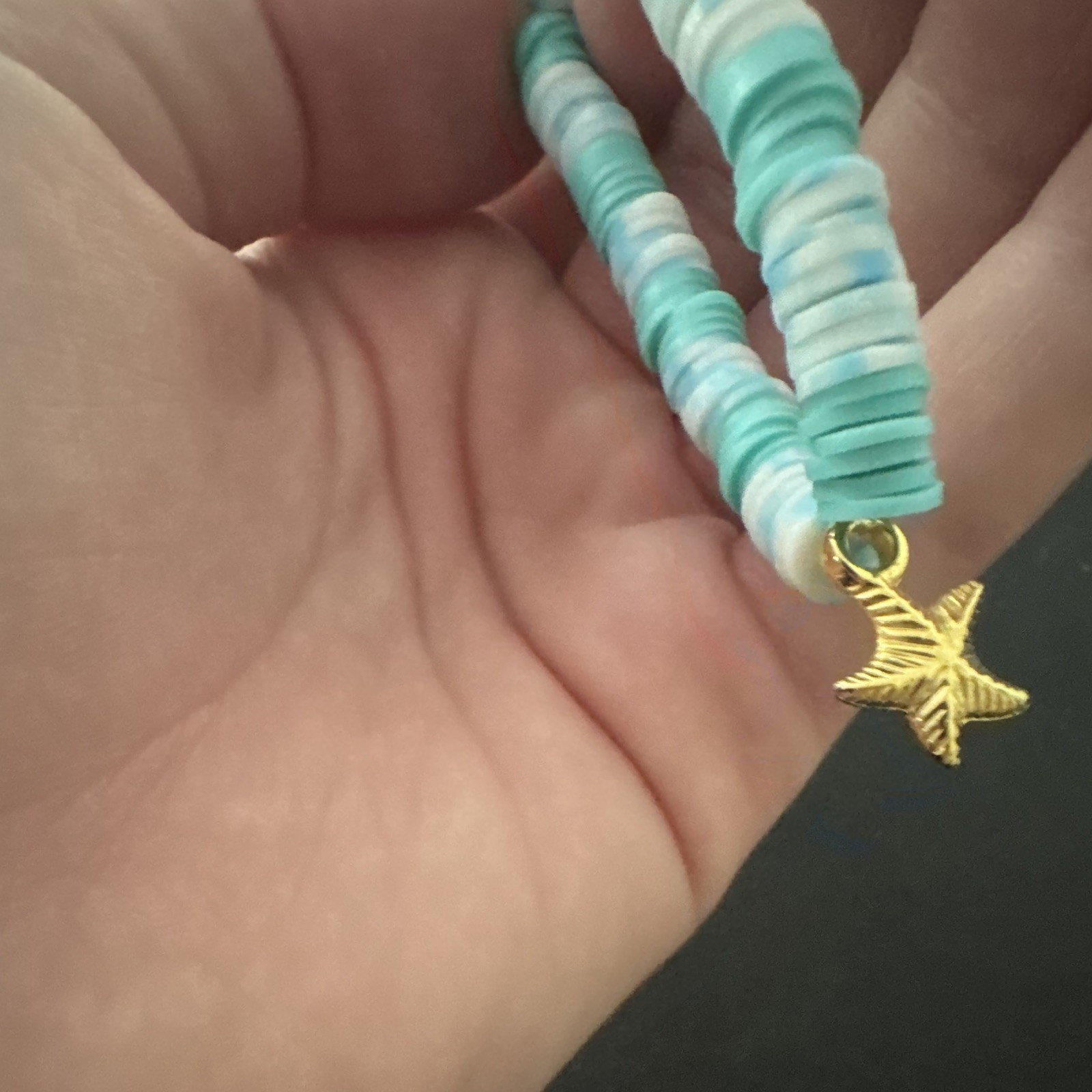size, small clay bead bracelet, handmade starfish charm