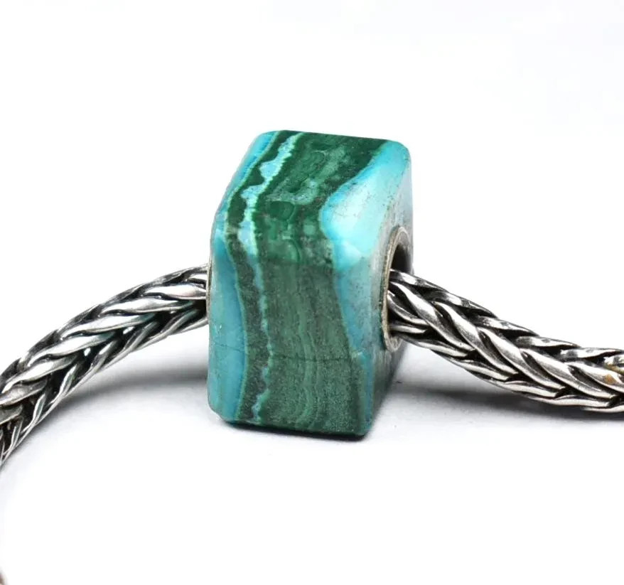 Azurite Malachite charm bead 12.2mm, full silver core, for European bracelets