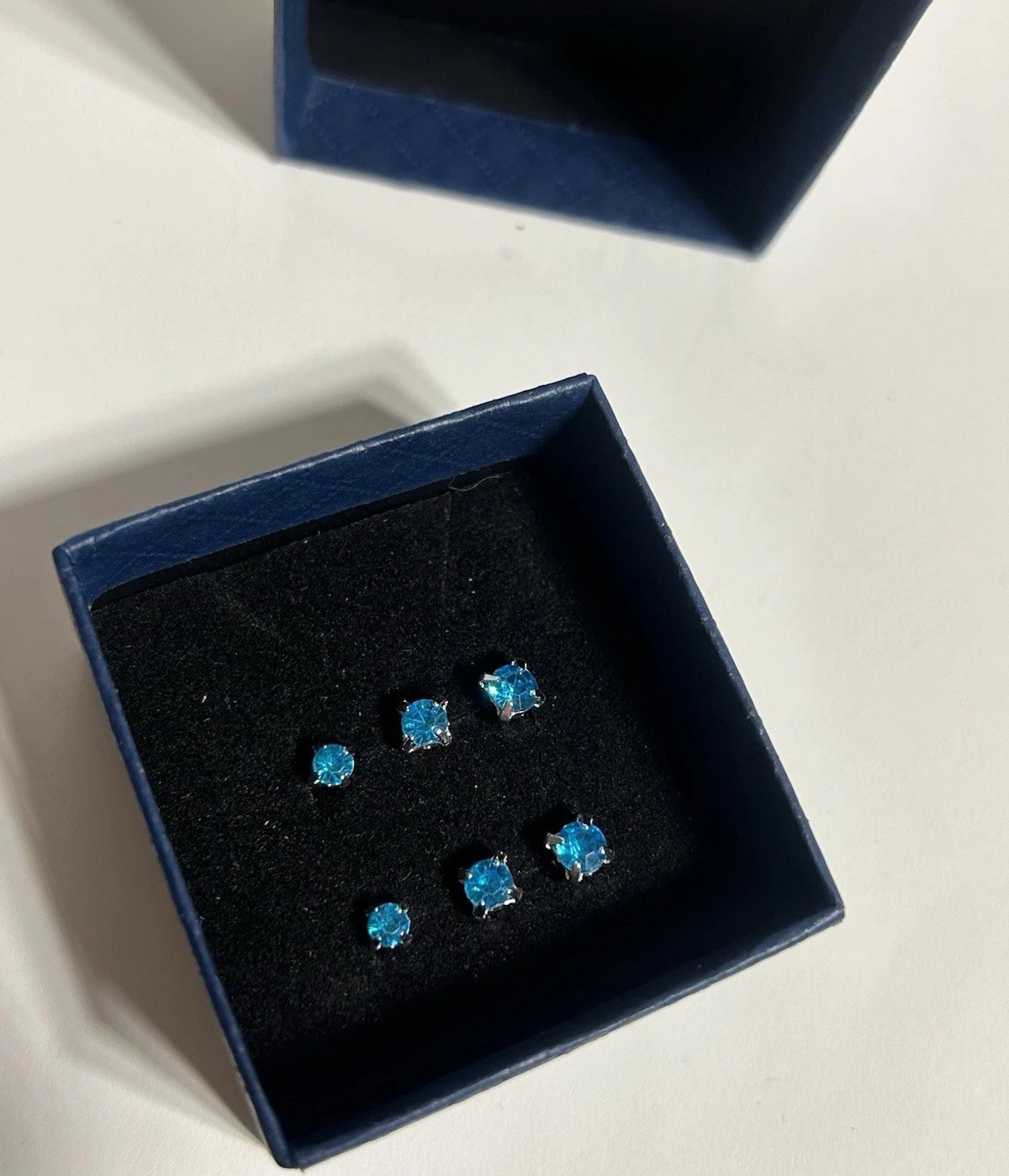 Blue Cubic Zirconia Stud Earrings Silver Plated 3.5mm 4mm 5mm Round Set