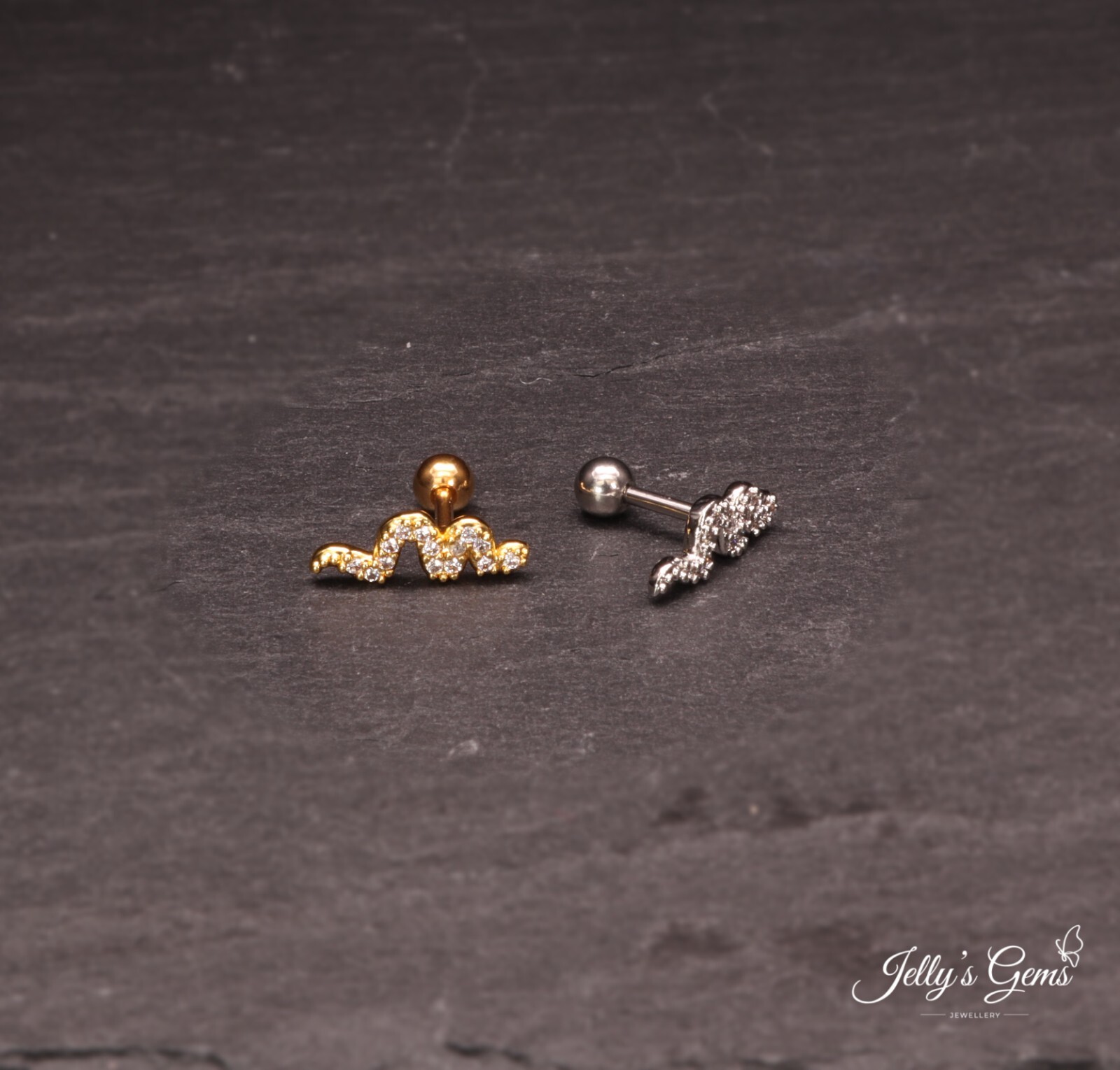 Sneak Zirconia Gold Silver Cartilage Helix Lobe Tragus Conch Earring Worm UK