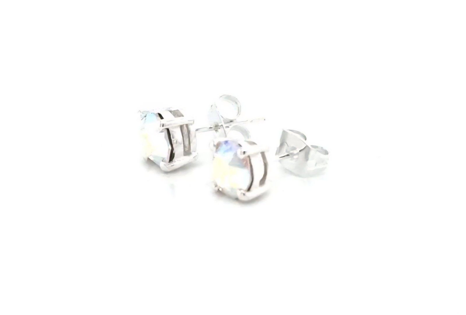 Rainbow Crystal Stud Earrings in Brass Silver-plated 4 Prong Basket