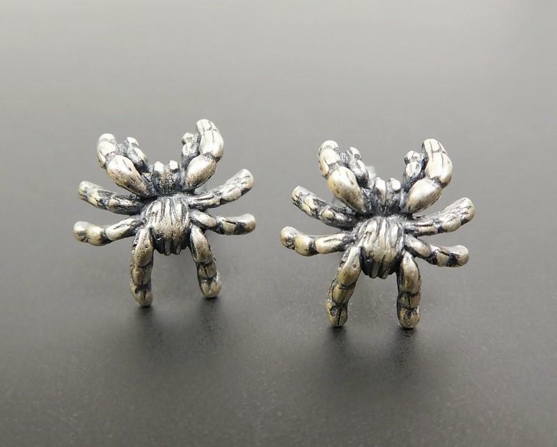 Handmade 925 Sterling Silver Halloween Spider Stud Post Earrings Unique Cool