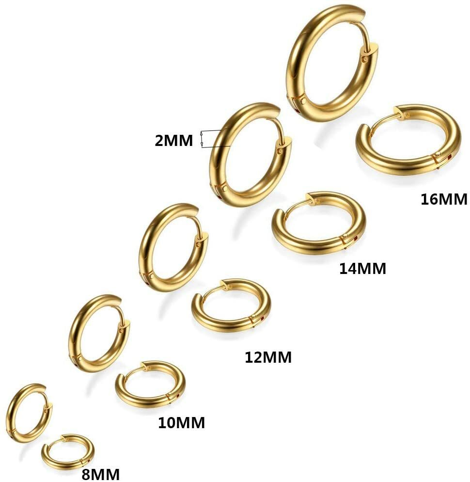 5pairs Sets Hoop Earrings Titanium Stainless Steel 8MM – 16MM *