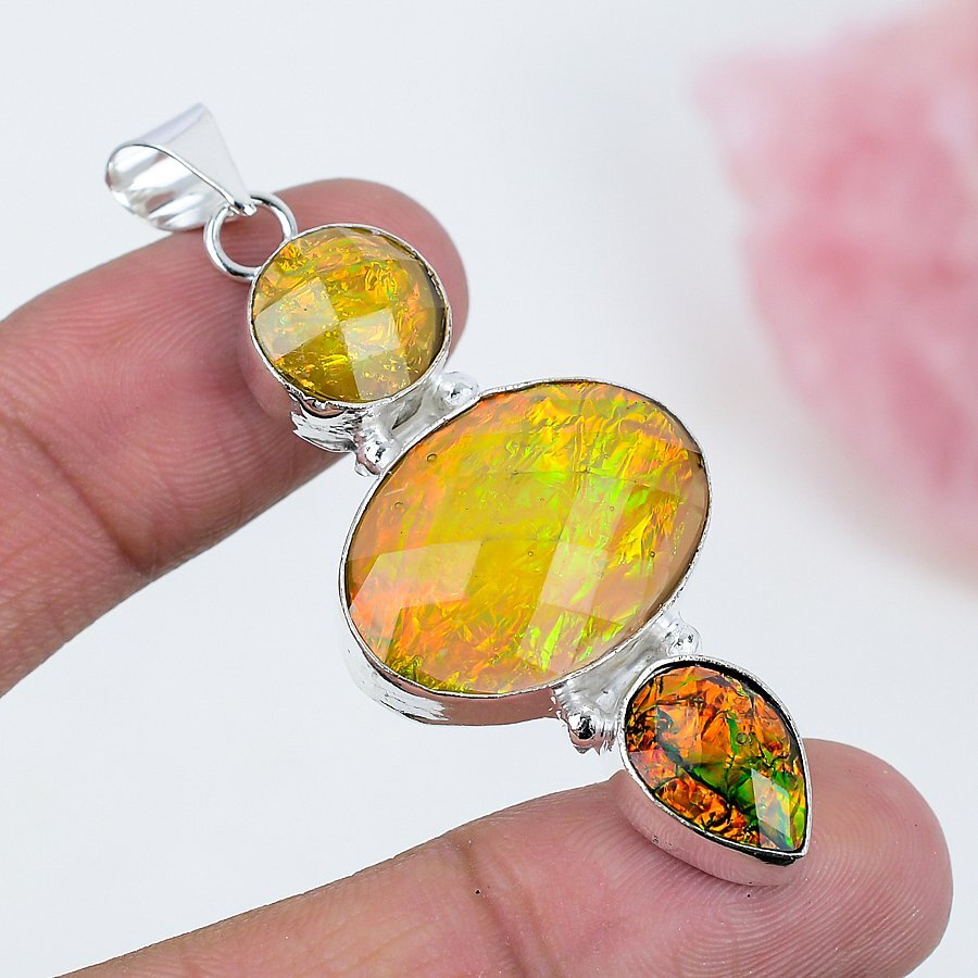 Color Enhanced Opal Tripplet 925 Silver Plated Handmade Pendant of 2.45″