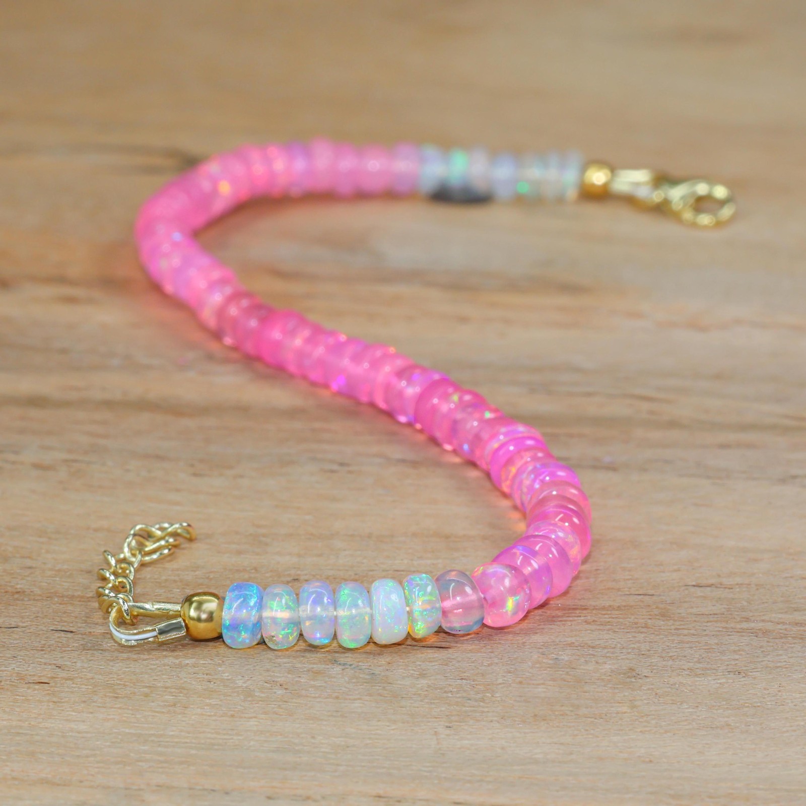 Fire Pink Opal Gemstone Beaded Bracelet, Natural Ethiopian Fire Opal Bracelet
