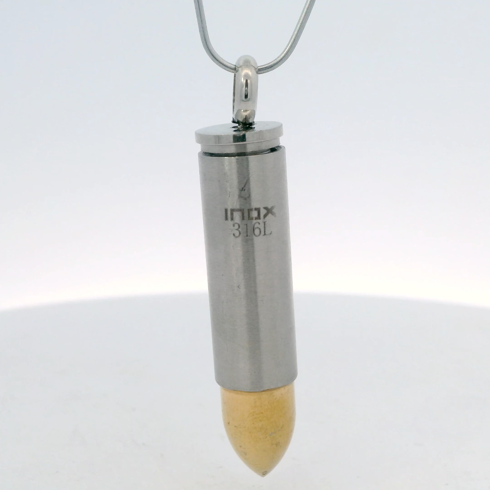 INOX 316L Stainless Steel Two-Tone Gold-Tone Brushed Stash Bullet Pendant