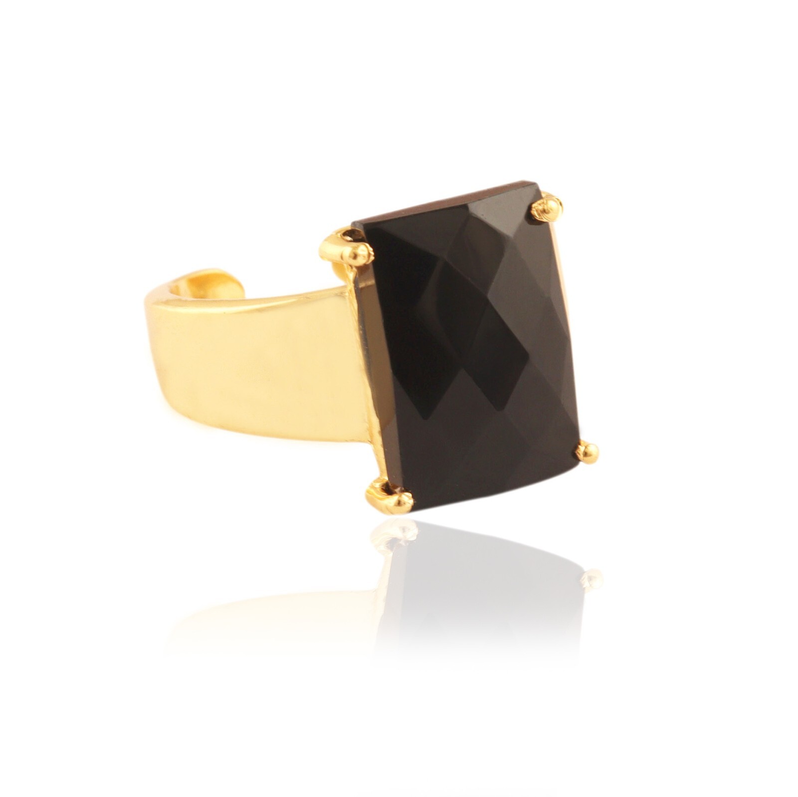 Good Quality Black Onyx Ring Gold Plated Prong Set Adjustable Onyx Ring Jewelry