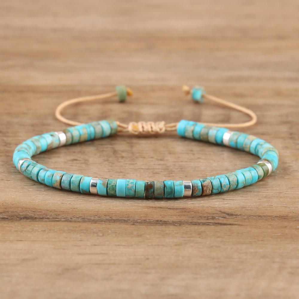 Natural Blue Emperor Stone Beaded Bracelet Adjustable Woven Rope Bracelet Gift
