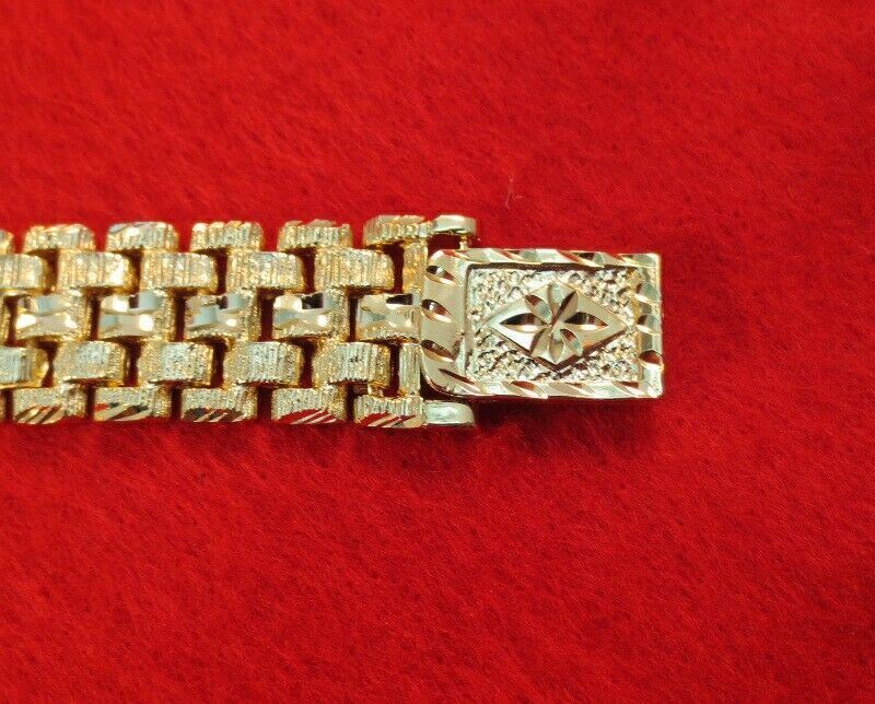 MENS 7″-9″ 14KT PLATED DESIGNER NUGGET 3/4 INCH WIDE BRACELET BLING BLING -150