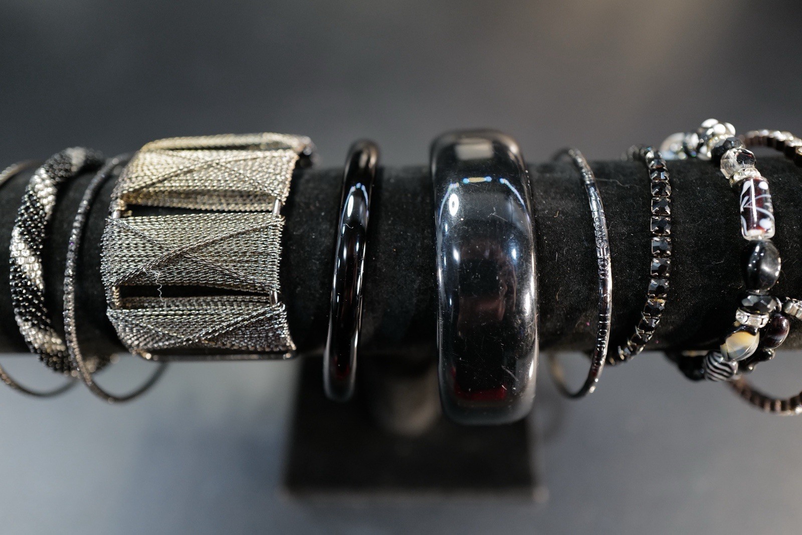 10 Pc Bracelet Silver Tone Black Gray Rhinestone Assorted Mix Style Bangles J26