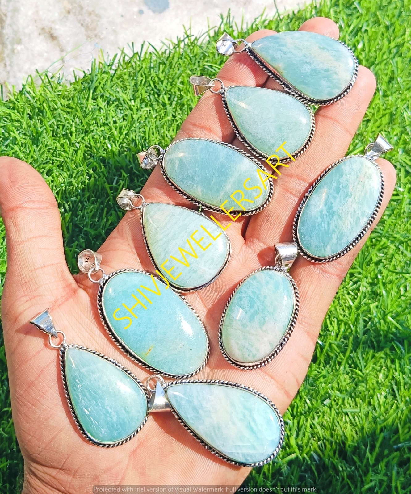 Natural Amazonite Gemstone 925 Sterling Silver Plated Pendants Bulk Lot Jewelry