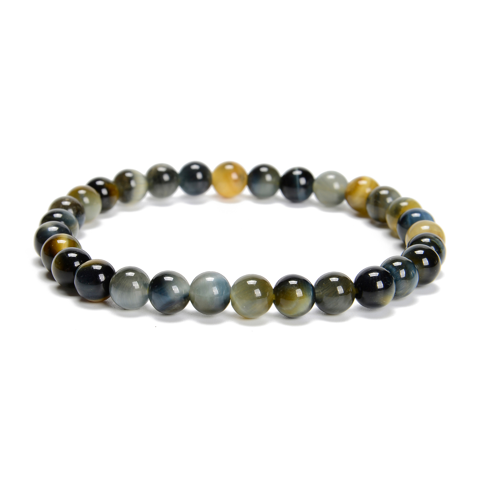 Golden Blue Tiger Eye Round Beaded Bracelet 6mm 8mm 10mm 7.5” Length 3 PCS/Set