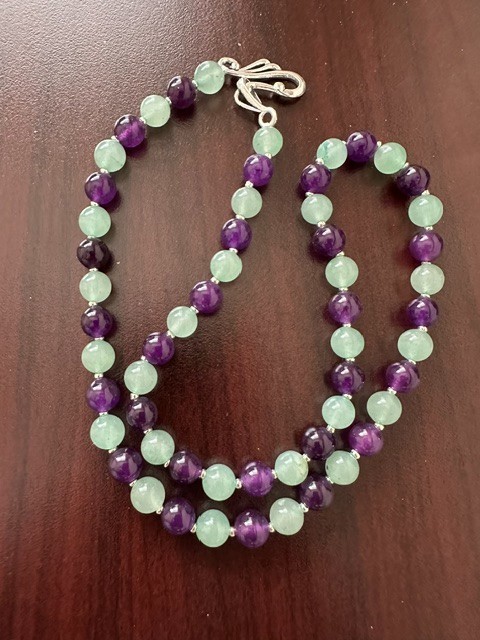 Natural Green Aventurine Purple Amethyst 8 mm Gemstone Beads 20″ Necklace.