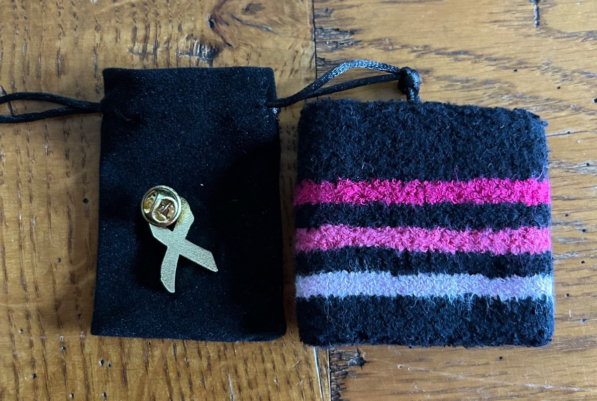 Breast Cancer Pink Ribbon Wrist Sweat Band & Lapel Pin