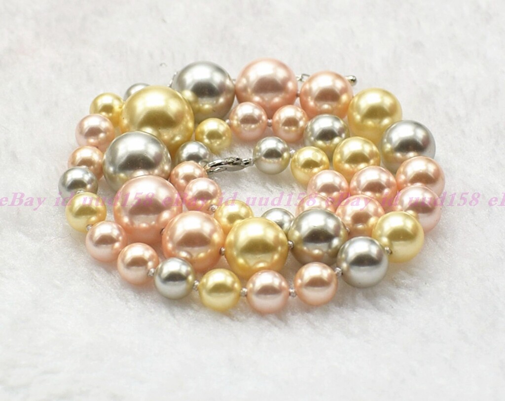 GENUINE 8-16MM MULTICOLOR SHELL PEARL ROUND BEADS NECKLACE JEWELRY 18”