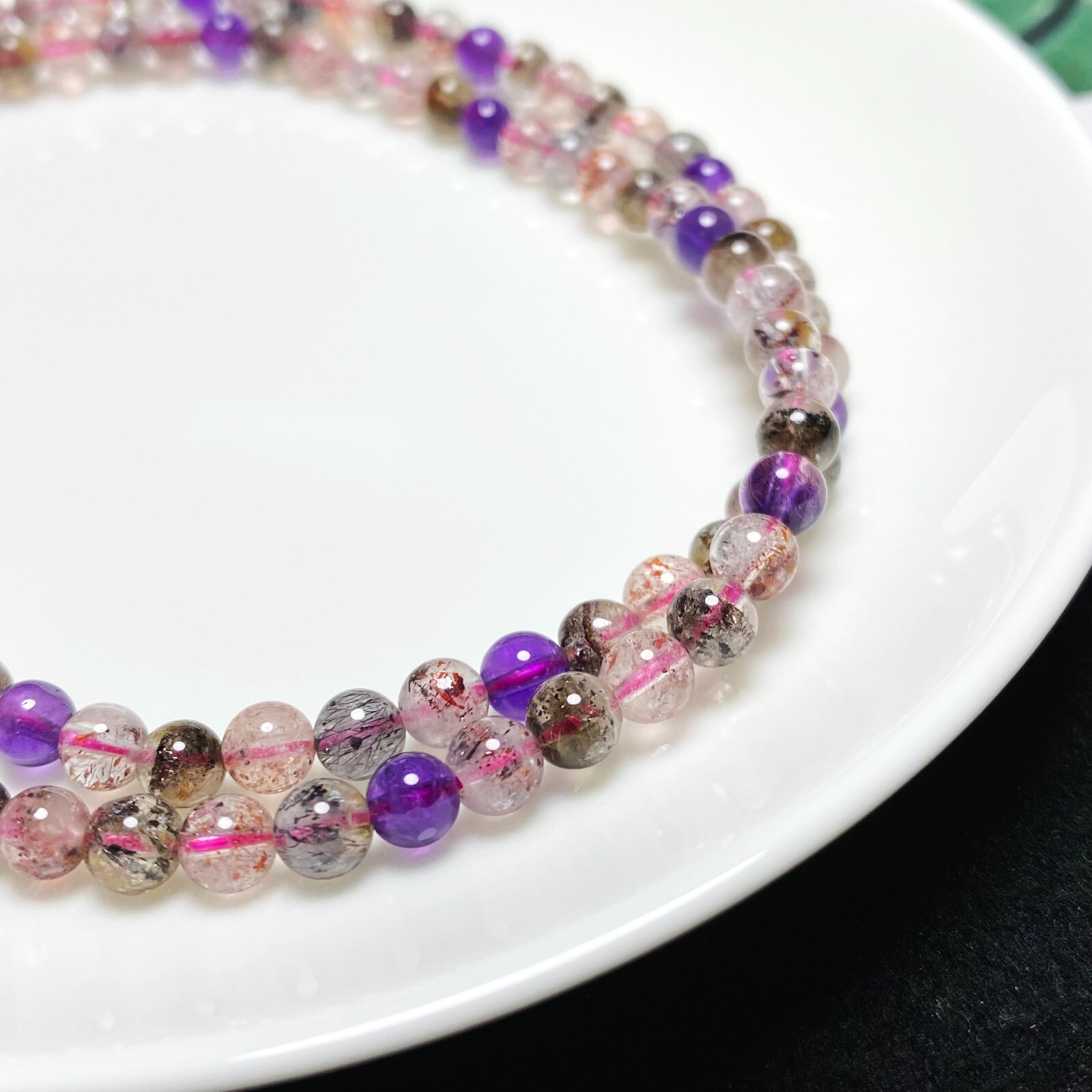 5.1mm Natural Super Seven 7 Rutilated Amethyst Crystal Beads Bracelet AAAA C10